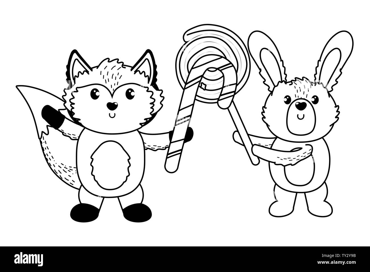 Fox anda rabbit cartoon with sweet food design, Animal cute zoo life ...