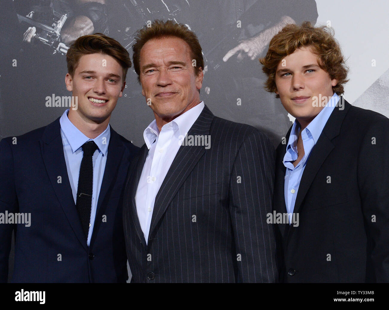 Patrick Schwarzenegger Arnold High Resolution Stock Photography And Images Alamy https www alamy com arnold schwarzenegger c a cast member in the action adventure motion picture the expendables 2 attends the premiere of the film with his sons patrick l and christopher r at graumans chinese theatre in the hollywood section of los angeles on august 15 2012 upijim ruymen image257609643 html