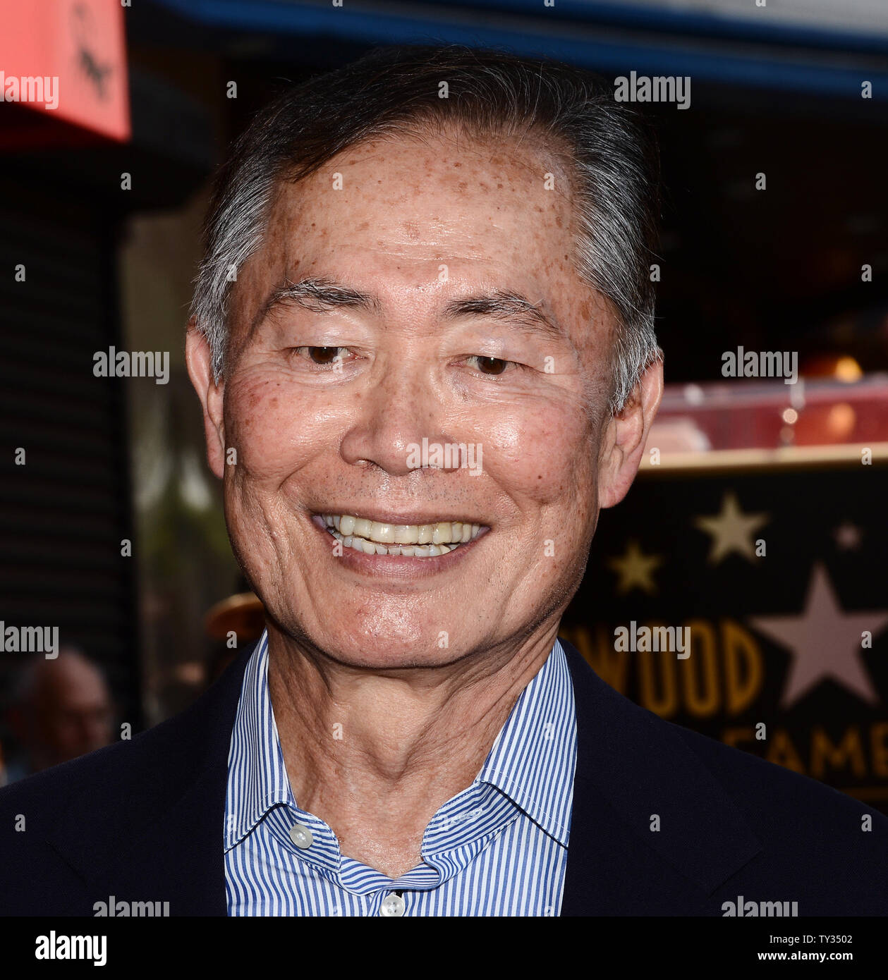 Actor George Takei attends an unveiling ceremony honoring actor Walter Koenig with the 2,479th star on the Hollywood Walk of Fame in Los Angeles on September 10, 2012. Koenig, who portrayed the Russian character 'Chekov', is the final member of the 'Star Trek' television show to receive a star.   UPI/Jim Ruymen Stock Photo