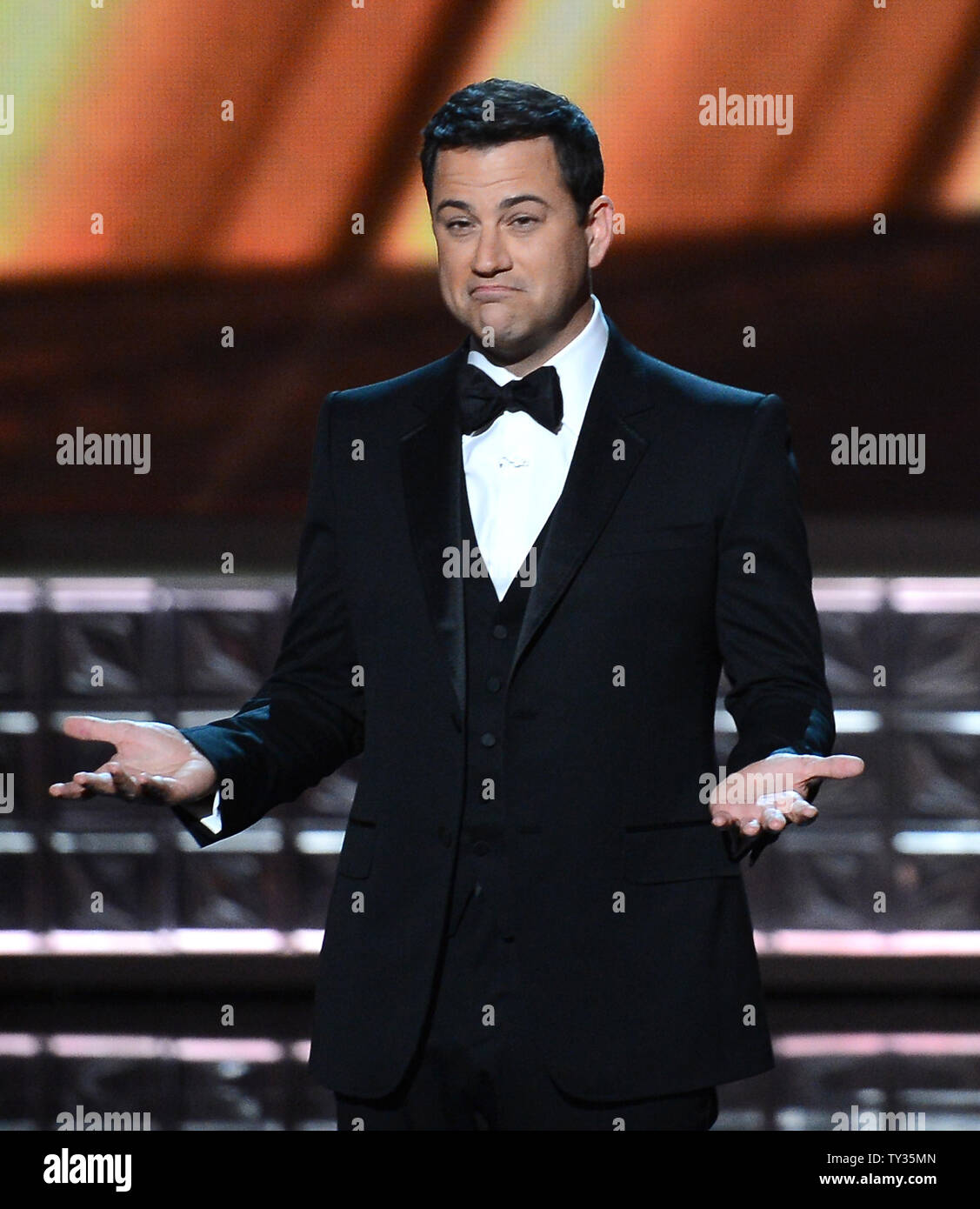 Host Jimmy Kimmel appears onstage at the the 64th Primetime Emmys at the Nokia Theatre in Los Angeles on September 23, 2012. UPI/Jim Ruymen Stock Photo