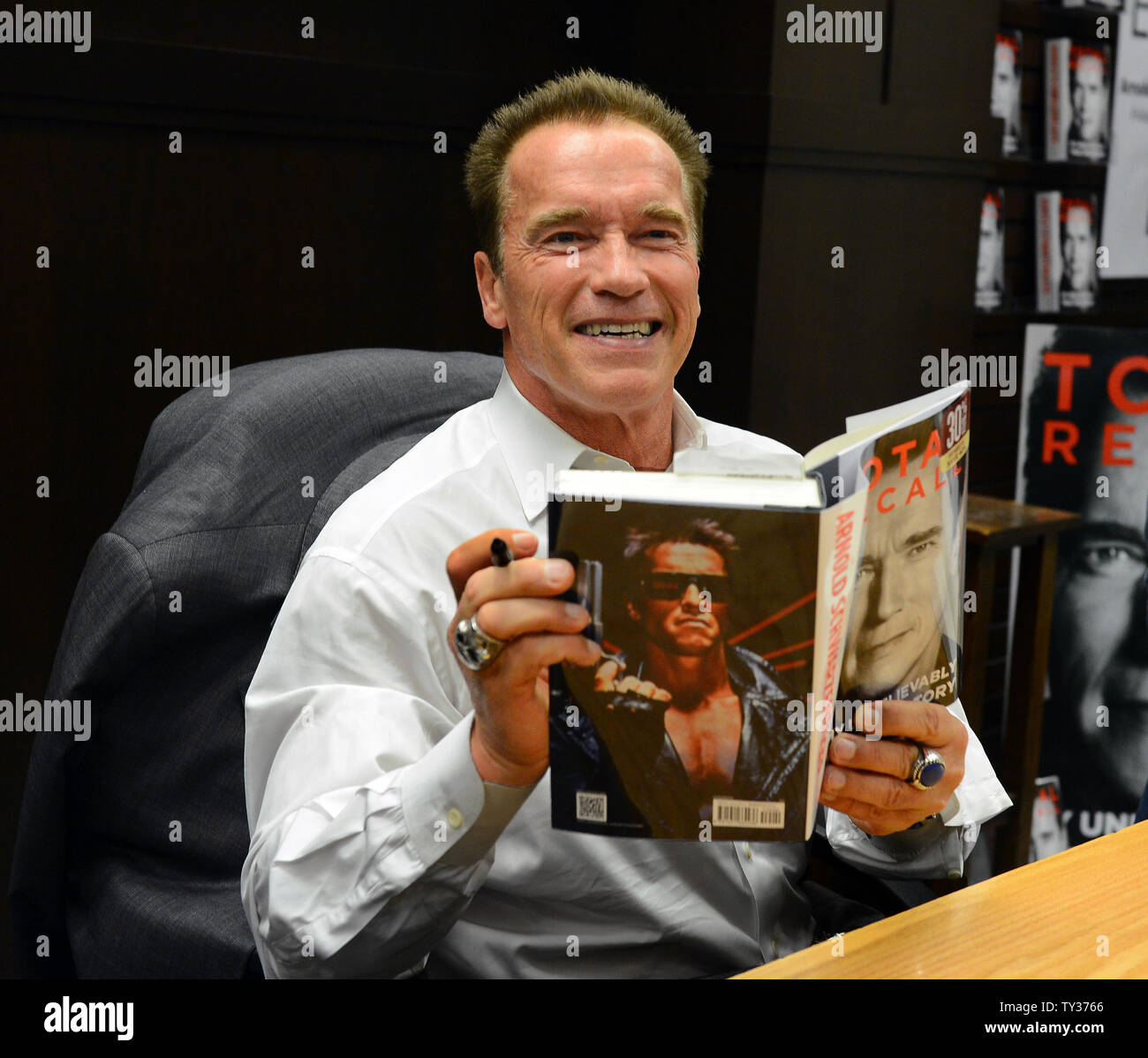 Arnold Schwarzenegger signs copies of his new book Total Recall: My  Unbelievably True Life Story at Barnes & Noble bookstore at The Grove in  Los Angeles on October 5, 2012. UPI/Jim Ruymen