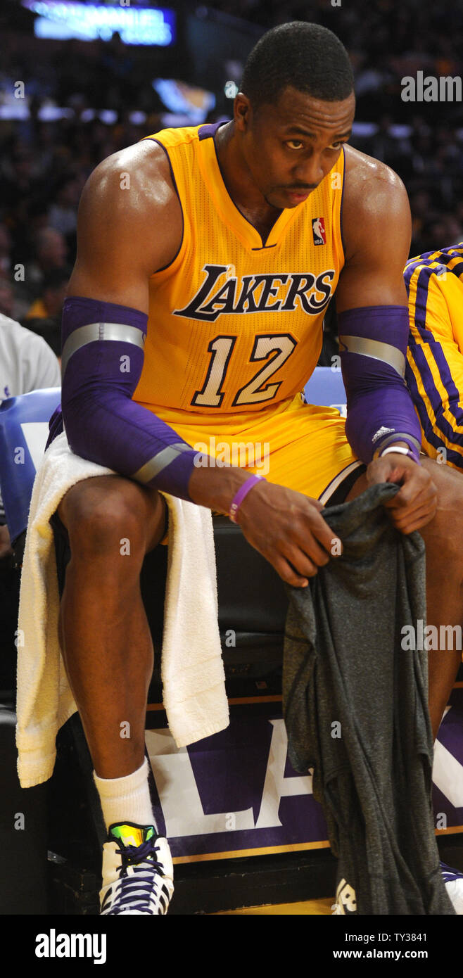 Los Angeles Lakers Center Dwight Howard 12 Sits On The Bench
