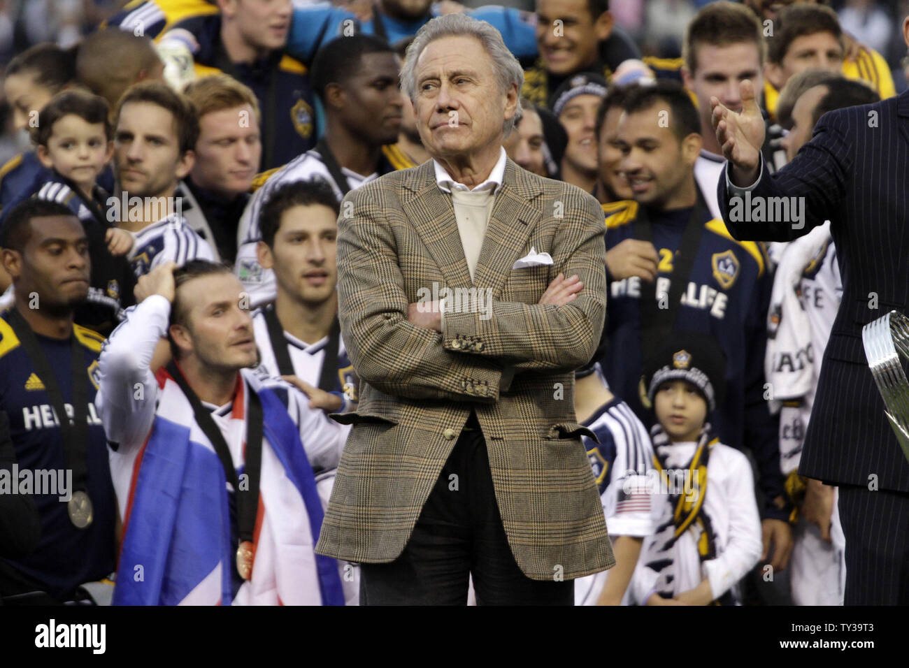 Billionaire businessman Phillip Anschutz, Anschutz Entertainment Group, stands on the field after the MLS Cup at the Home Depot Center in Carson, California on December 1, 2012.  UPI/Jonathan Alcorn Stock Photo