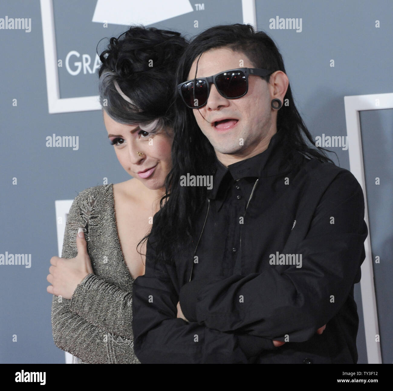 Sirah (L) and Skrillex arrive at the 55th annual Grammy Awards at the  Staples Center in Los Angeles on February 10, 2013. UPI/Jim Ruymen Stock  Photo - Alamy