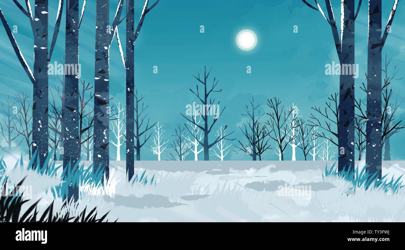Beautiful winter landscape painting illustration 005 Stock Vector Image ...