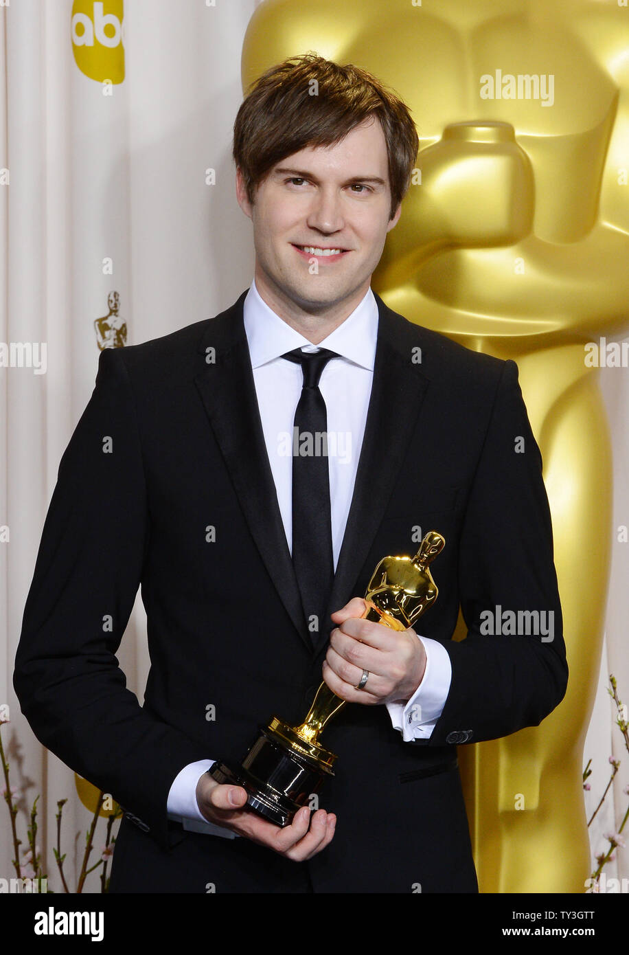 Director Shawn Christensen holds his Oscar for Best Live Action Short Film  - "Curfew" backstage at the 85th Academy Awards at the Hollywood and  Highlands Center in the Hollywood section of Los