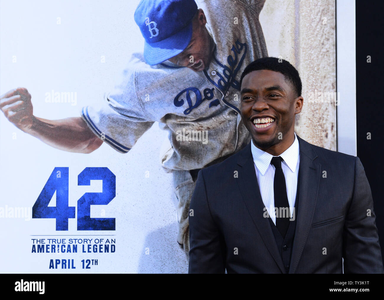 Chadwick Boseman, a cast member in the motion picture sport biography "42",  attends the premiere of the film at TCL Chinese Theatre in the Hollywood  section of Los Angeles on April 9,