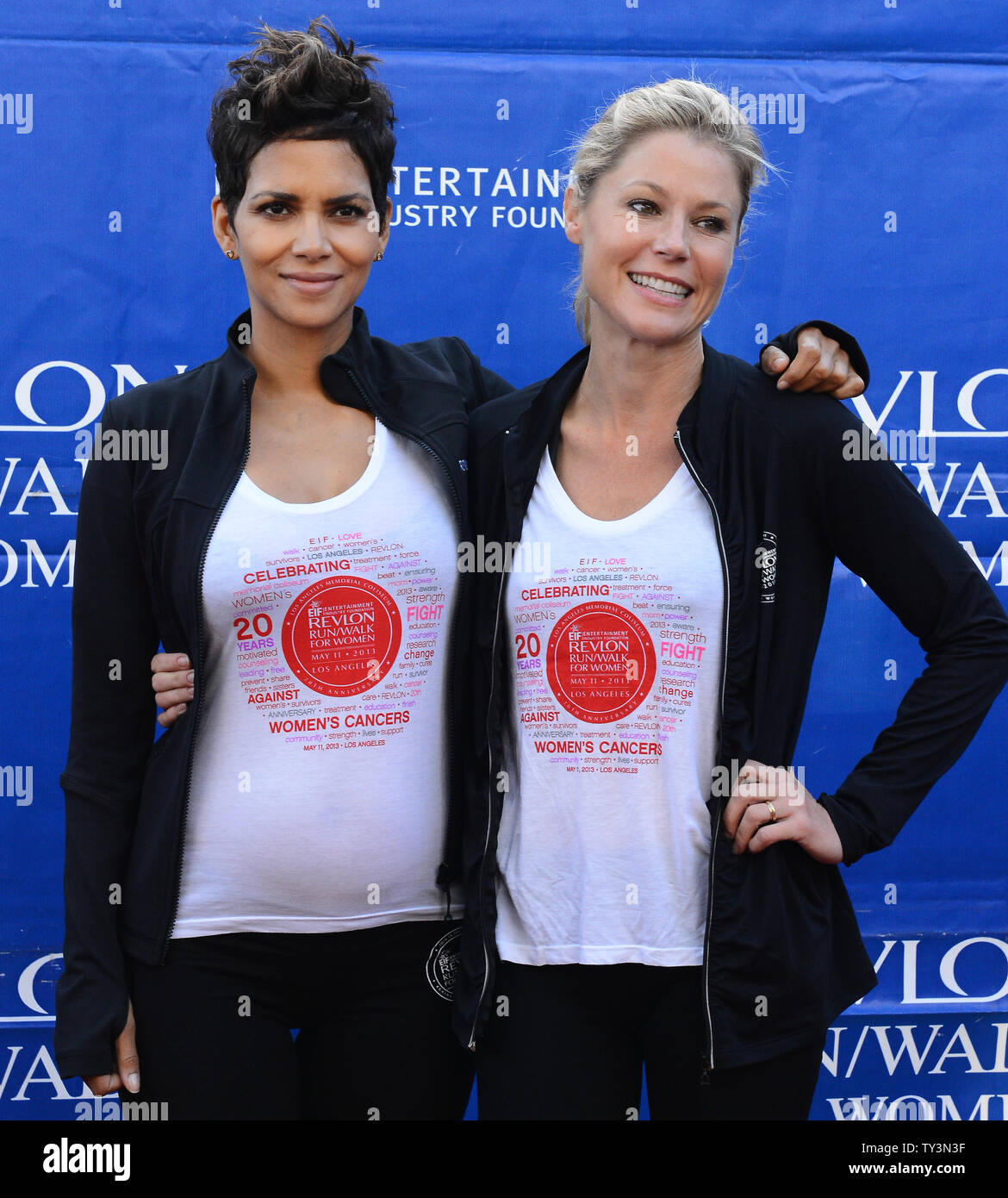 Actresses Halle Berry (L) and Julie Bowen participate in the 20th Annual EIF Revlon Run/Walk For Women at the Los Angeles Memorial Coliseum in Los Angeles on May 11, 2013.  UPI/Jim Ruymen Stock Photo