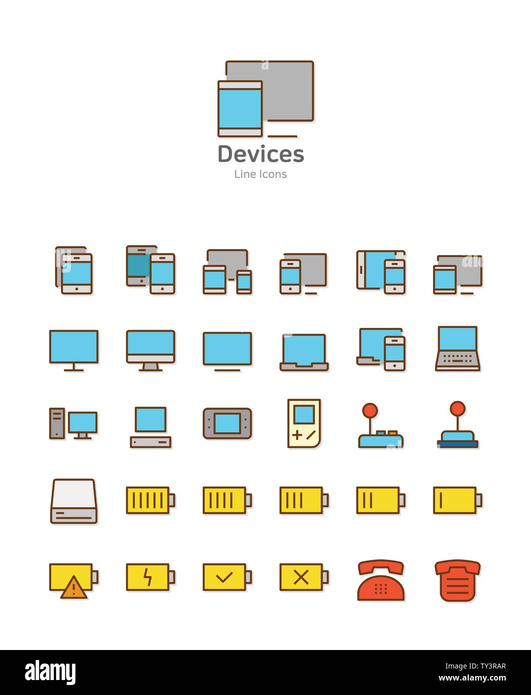 Set of line modern color icons for mobile and web design vector illustration 010 Stock Vector