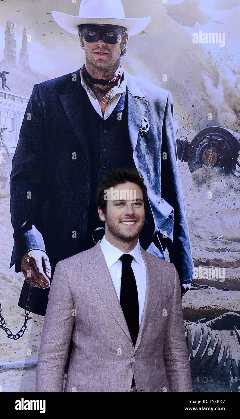 Armie Hammer, a cast member in the motion picture western "The Lone  Ranger", attends the premiere of the film at Disney's California Adventure  in Anaheim, California on June 22, 2013. UPI/Jim Ruymen