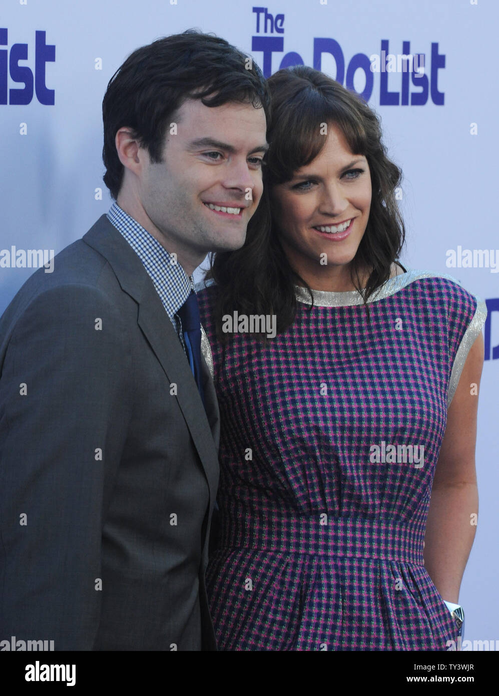 Director and writer Maggie Carey (R) and cast member Andy Samberg attend the premiere of her new motion picture comedy 'The To Do List', at the Bruin Theatre in the Westwood section of Los Angeles on July 23, 2013. 'The To Do List' is a comedy about a high school valedictorian, Brandy Clark played by Aubrey Plaza, who feels pressured to become more sexually experienced and makes a list of things to accomplish before attending college in the fall. UPI/Jim Ruymen Stock Photo