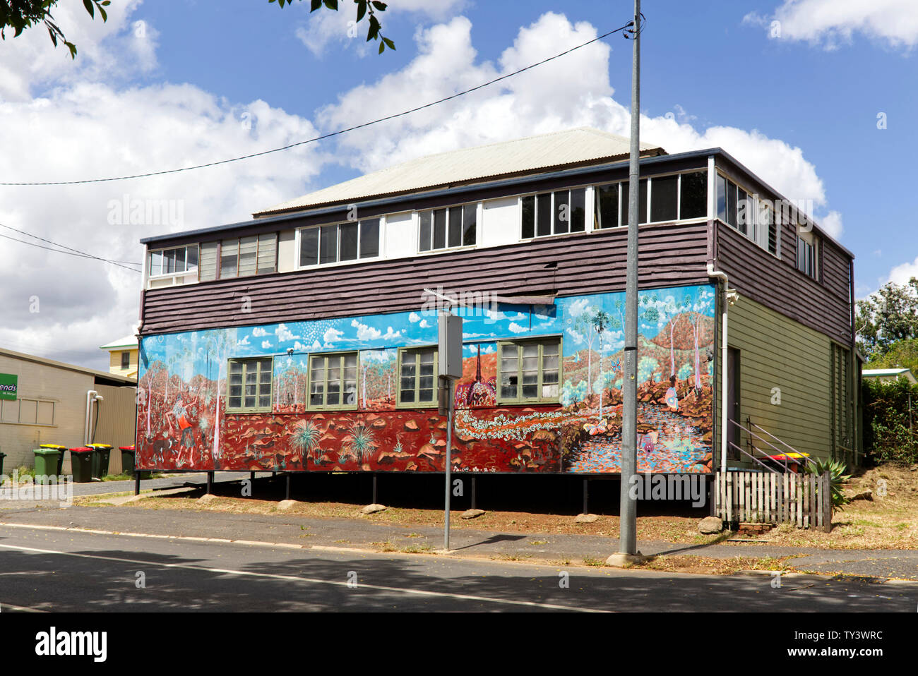 A public mural which brightens up some of the old architecture Mount Morgan Queensland Australia Stock Photo