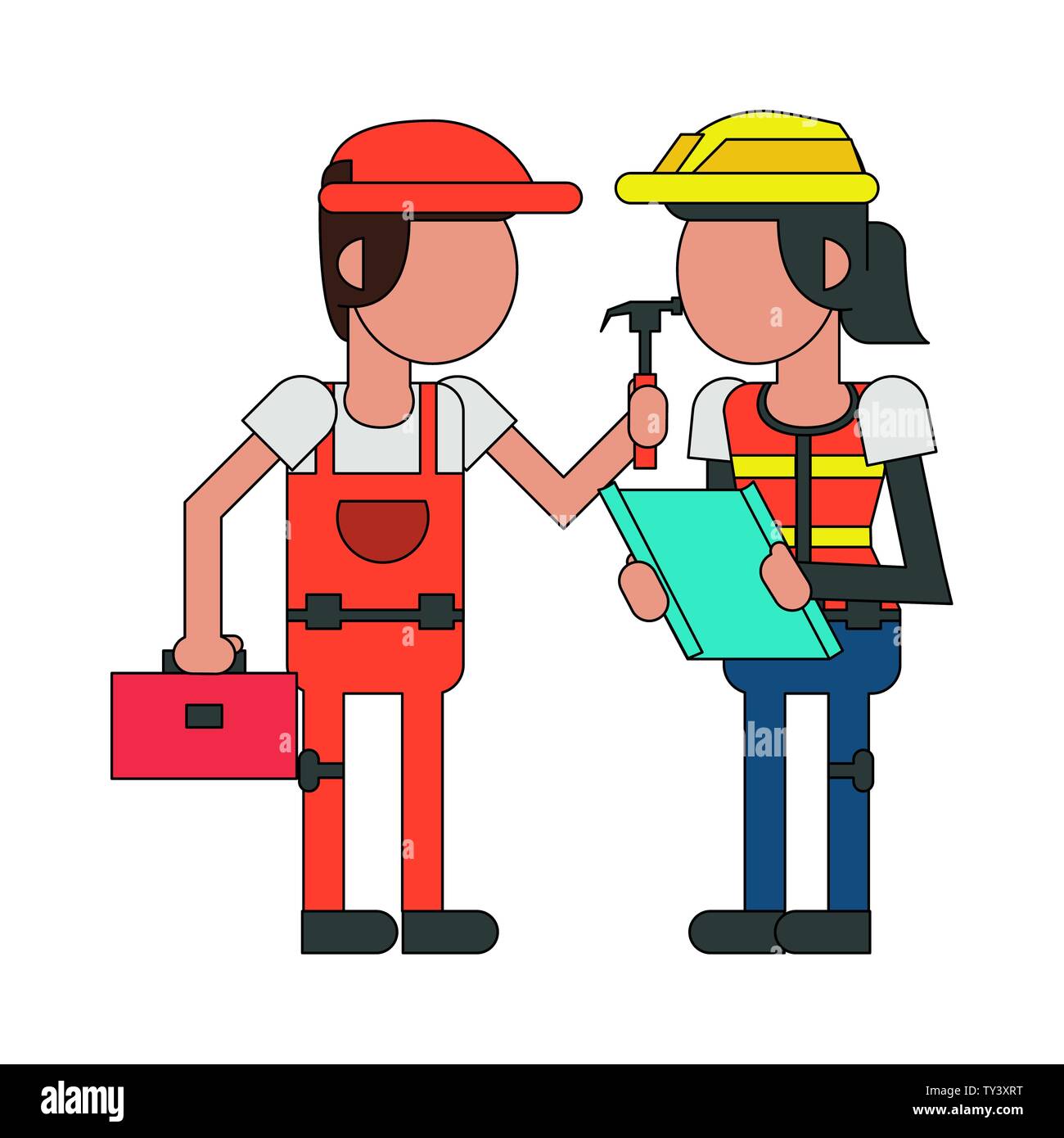 Construction workers with tools cartoons faceless Stock Vector Image ...