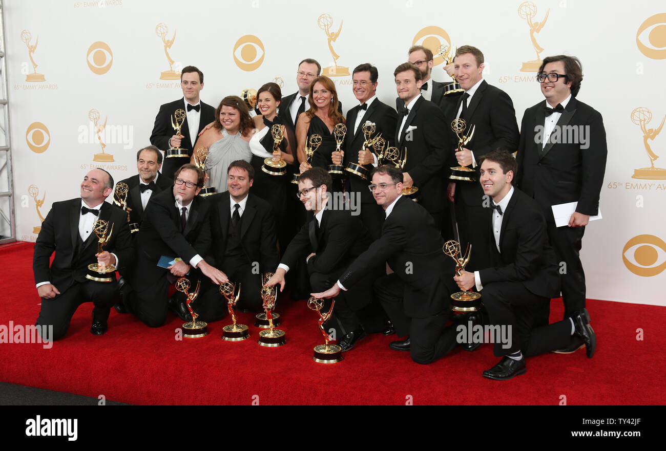The Colbert Report won the award for Outstanding Variety Series backstage at the 65th Primetime Emmy Awards at Nokia Theatre in Los Angeles on September 22, 2013.   UPI/Danny Moloshok Stock Photo