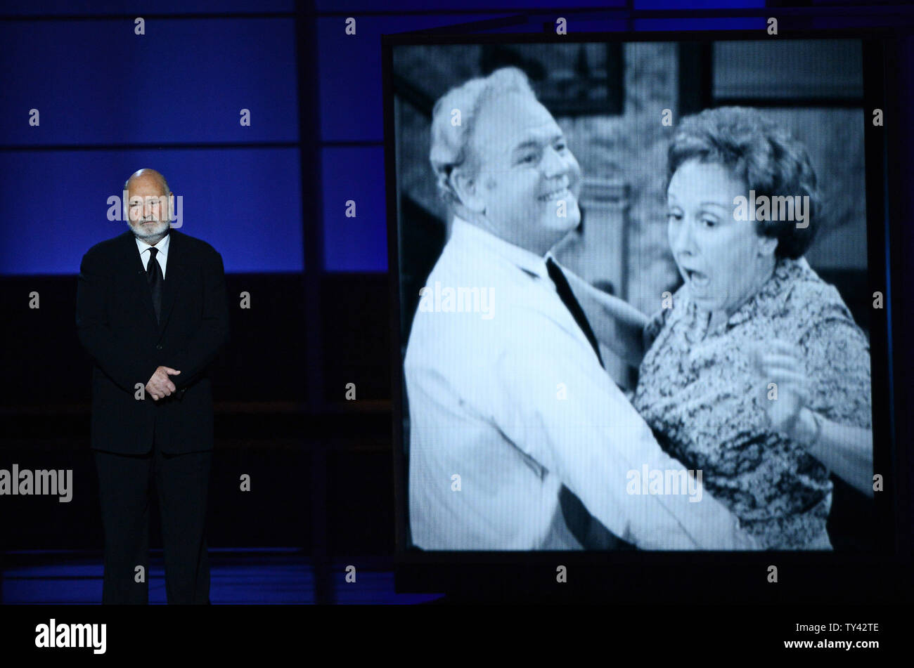 Actor Rob Reiner delivers a memoriam for 'All in the Family' star Jean Stapleton and Carroll O'Connor at the 65th annual Primetime Emmy Awards at Nokia Theatre in Los Angeles on September 22, 2013.   UPI/Jim Ruymen Stock Photo