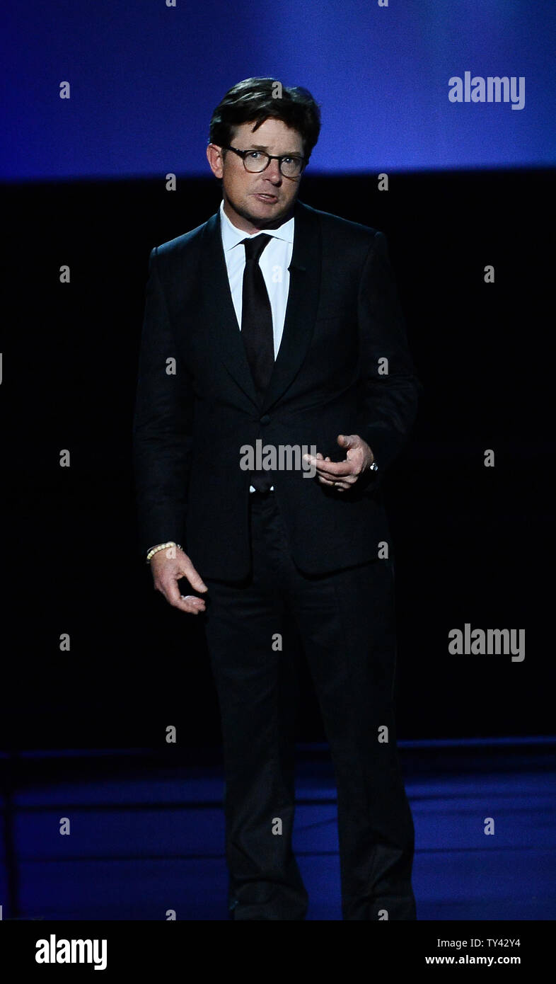 Producer Gary David Goldberg is remembered by actor Michael J. Fox during a memoriam at the 65th annual Primetime Emmy Awards at Nokia Theatre in Los Angeles on September 22, 2013.   UPI/Jim Ruymen Stock Photo