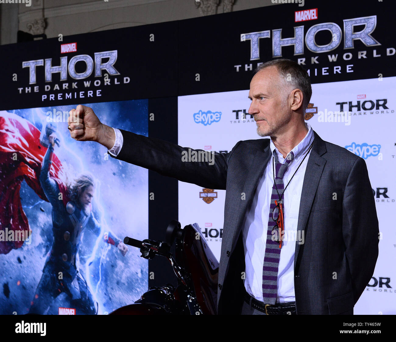 Director Alan Taylor attends the premiere of his new motion picture fantasy 'Thor: The Dark World' at the El Capitan Theatre in the Hollywood section of Los Angeles on November 4, 2013. Storyline: Faced with an enemy that even Odin and Asgard cannot withstand, Thor (Chris Hemsworth) must embark on his most perilous and personal journey yet, one that will reunite him with Jane Foster (Natalie Portman) and force him to sacrifice everything to save us all.  UPI/Jim Ruymen Stock Photo
