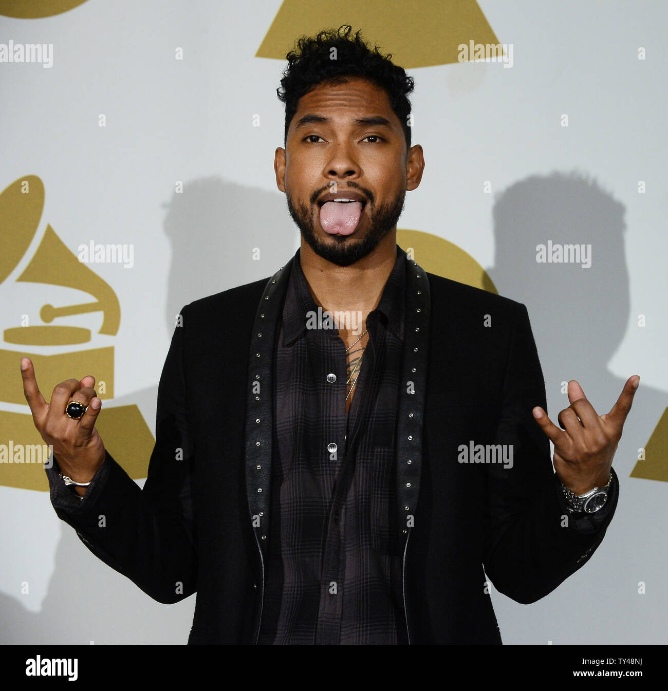 Recording artist Miguel appears in the press room during Grammy