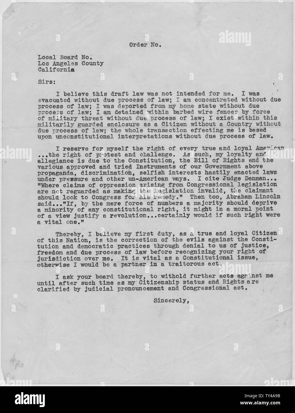 Form letter included in case file exhibits; Scope and content 