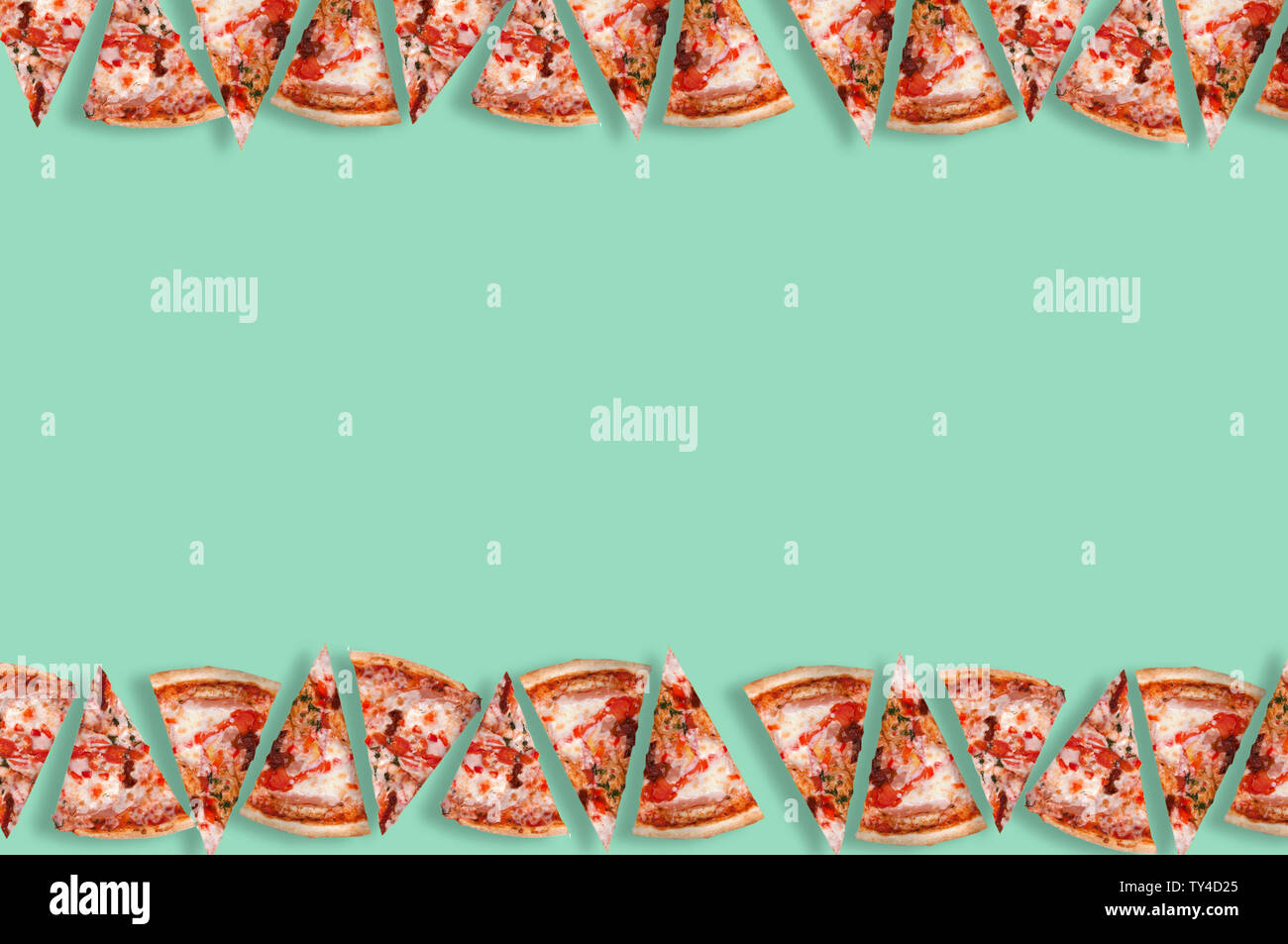 triangular pieces of pizza are in two rows, the first row from the top ...