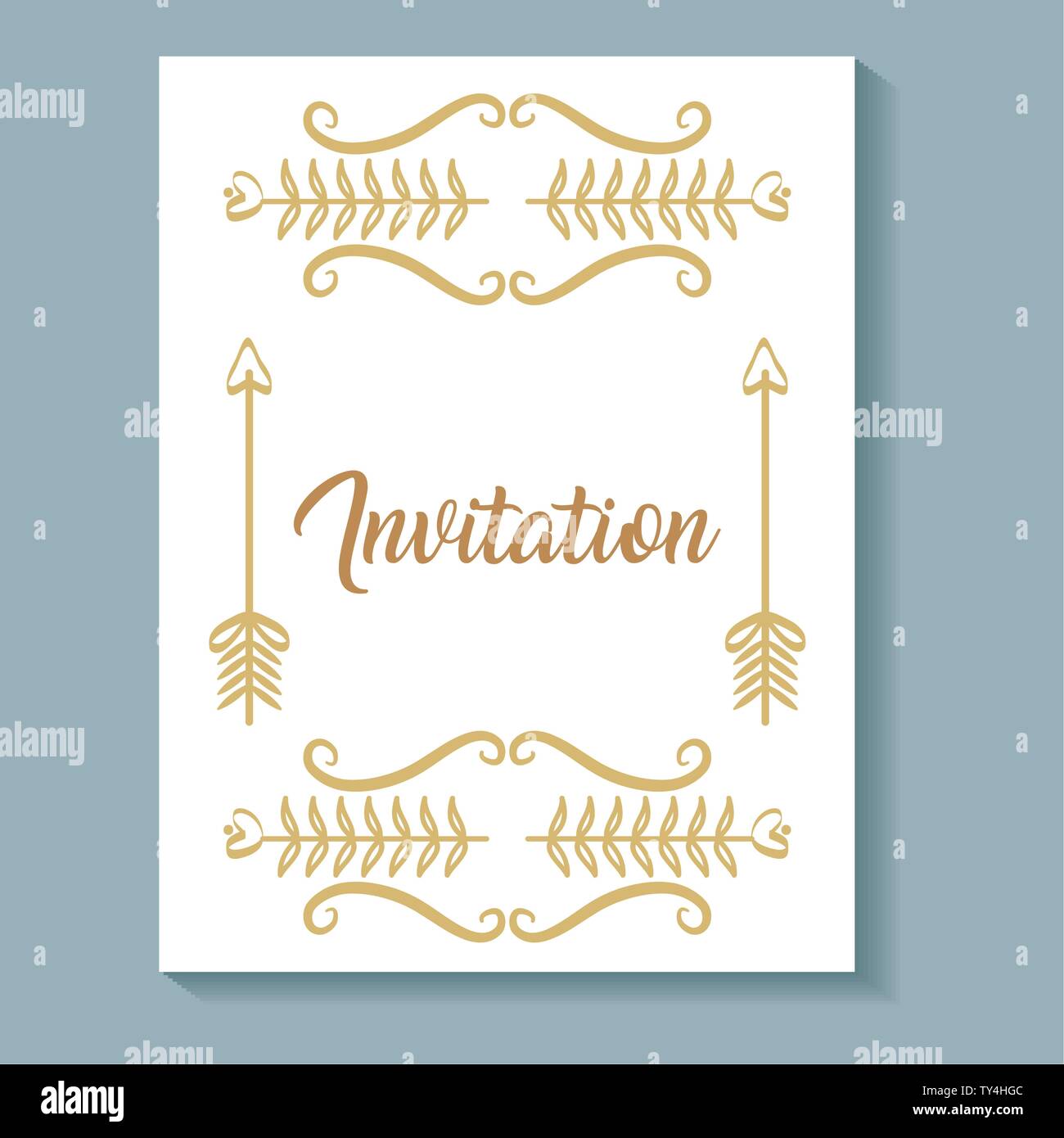 invitation card with leafs and arrows golden calligraphy vector ...