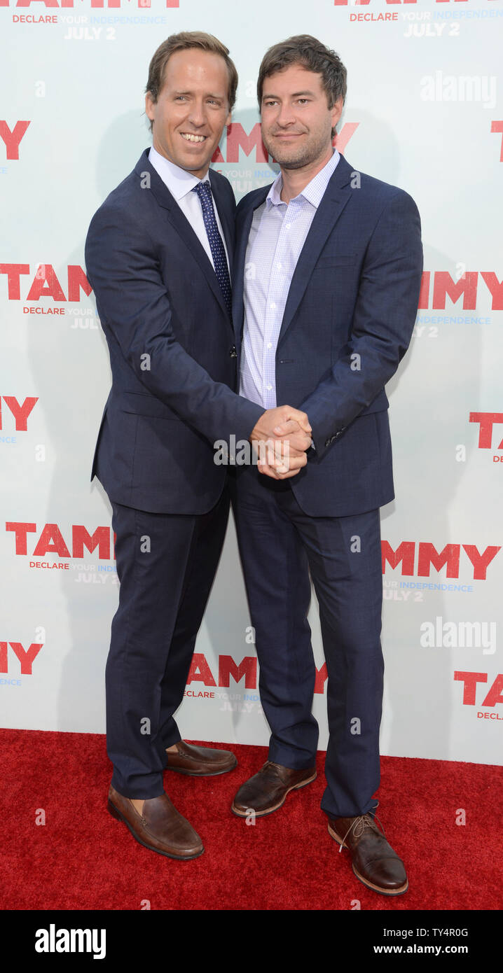 Cast members Nat Faxon (L) and Mark Duplass (R) attend the premiere of "Tammy" in Los Angeles  on June 30, 2014.      UPI/Phil McCarten Stock Photo