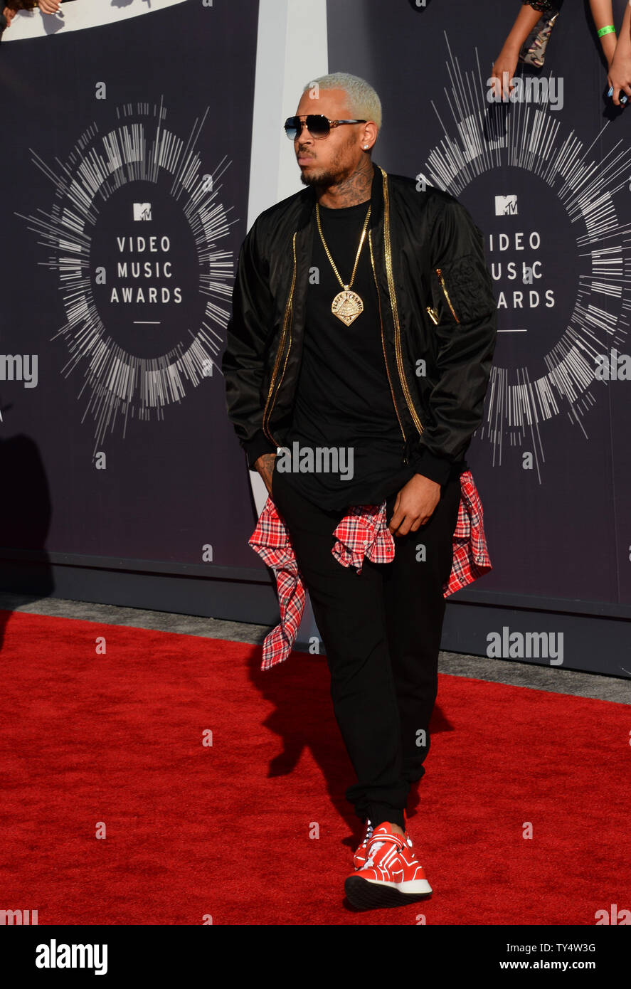 Chris Brown arrives at the 2014 MTV Video Music Awards at the Forum in Inglewood, California on August 24, 2014.  UPI/Jim Ruymen Stock Photo