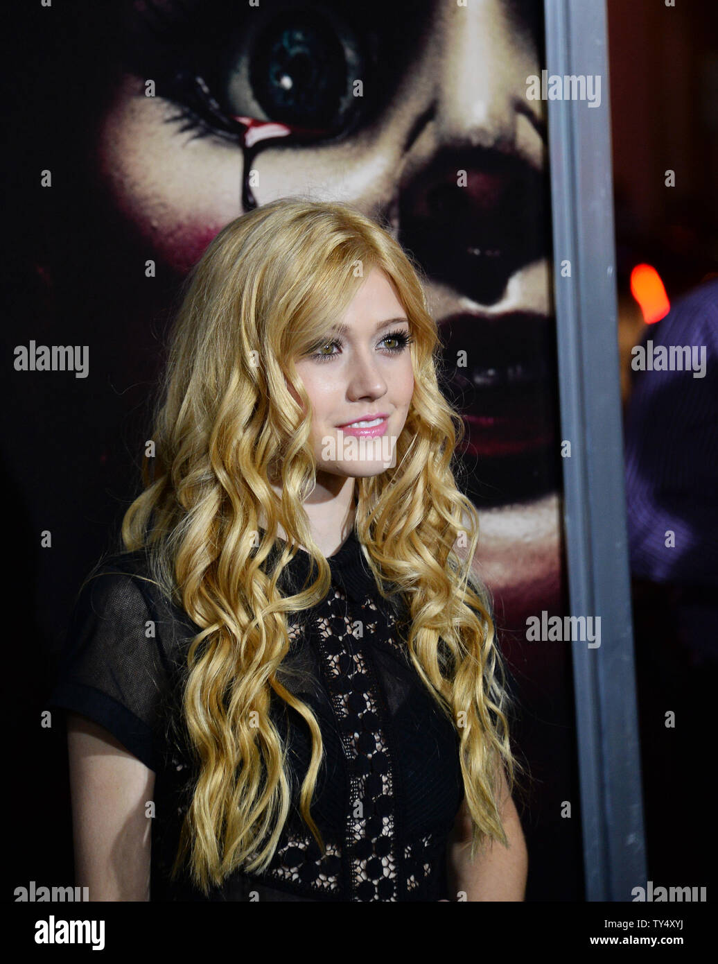 Actress Katherine McNamara attends the premiere of the horror film 'Annabelle' at TCL Chinese Theatre in the Hollywood section of Los Angeles on September 29, 2014. Storyline: A couple begin to experience terrifying supernatural occurrences involving a vintage doll shortly after their home is invaded by satanic cultists.  UPI/Jim Ruymen Stock Photo