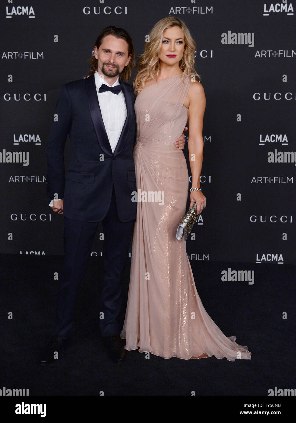 Musician Matthew Bellamy of Muse and actress Kate Hudson attend the fourth annual LACMA Art + Film gala honoring Barbara Kruger and Tarantino in Los Angeles on November 1, 2014. UPI/Jim Ruymen Stock Photo
