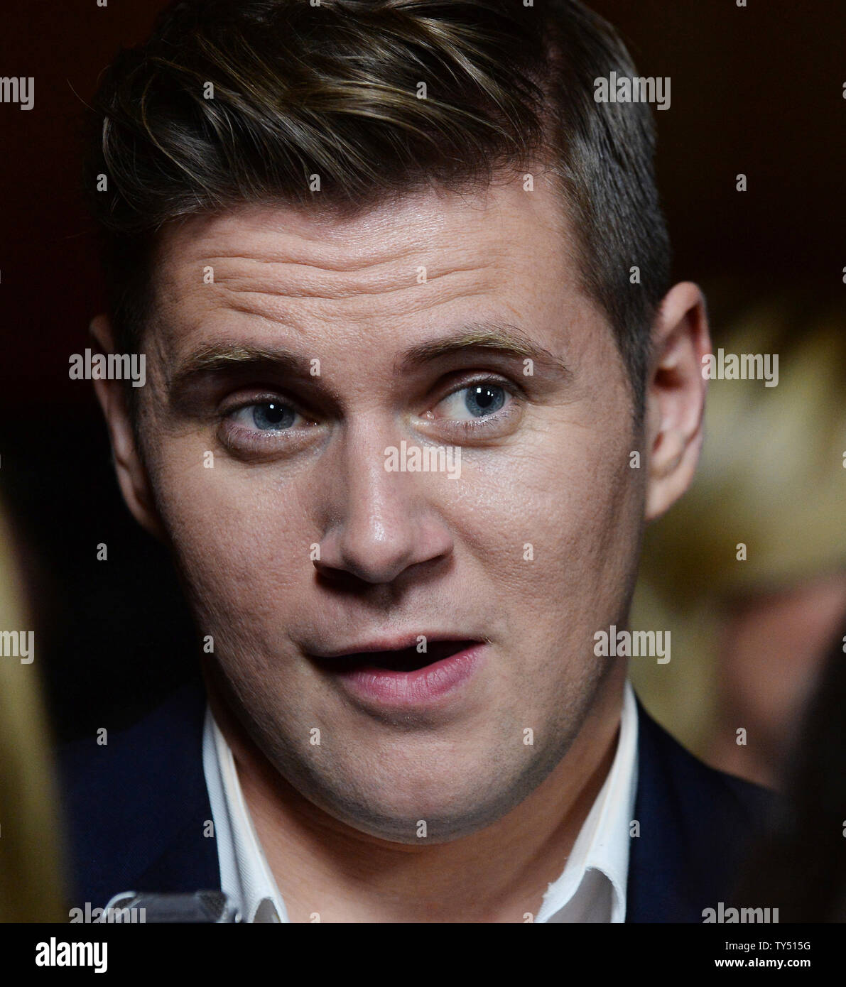 Cast member Allen Leech attends the premiere of the biographical motion picture war drama 'The Imitation Game' at the Directors Guild of America (DGA) in Los Angeles on November 10, 2014. Storyline: English mathematician and logician, Alan Turing (Benedict Cumberbatch), helps crack the Enigma code in a nail-biting race against time during the darkest days of World War II.  UPI/Jim Ruymen Stock Photo