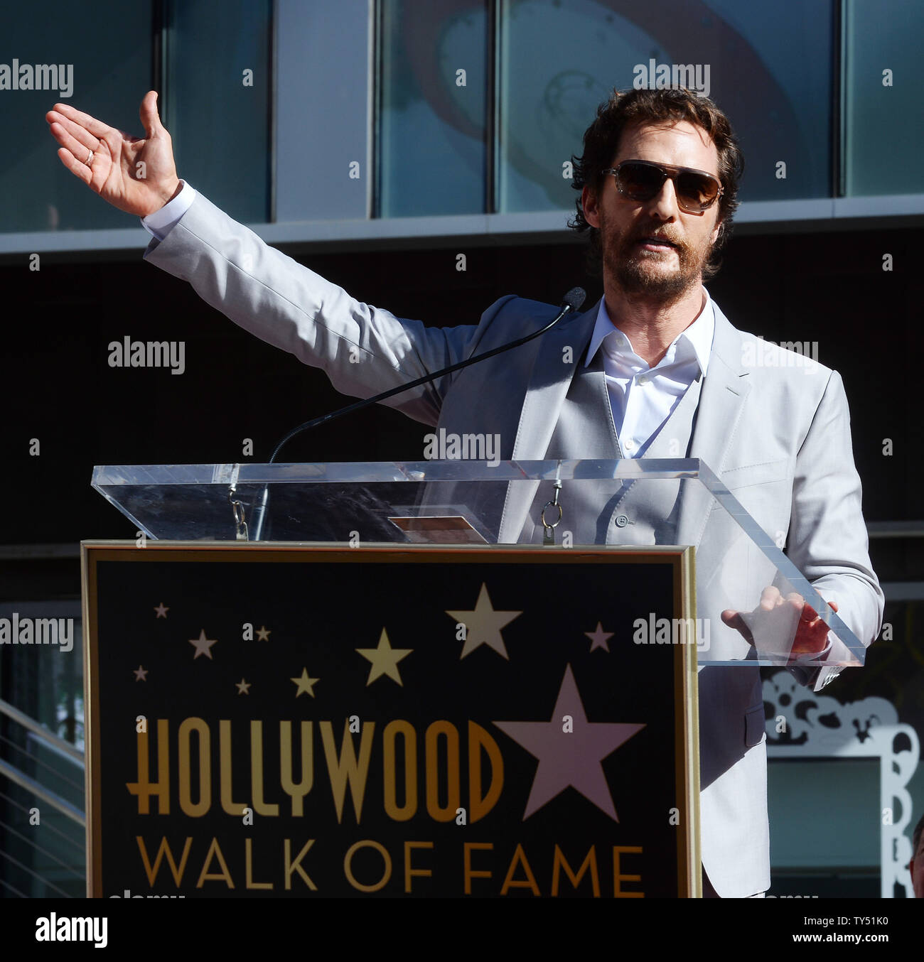 Actor McConaughey makes comments during an unveiling ceremony honoring him with the 2,534th star on the Hollywood Walk of Fame in Los Angeles on November 17, 2014.  UPI/Jim Ruymen Stock Photo