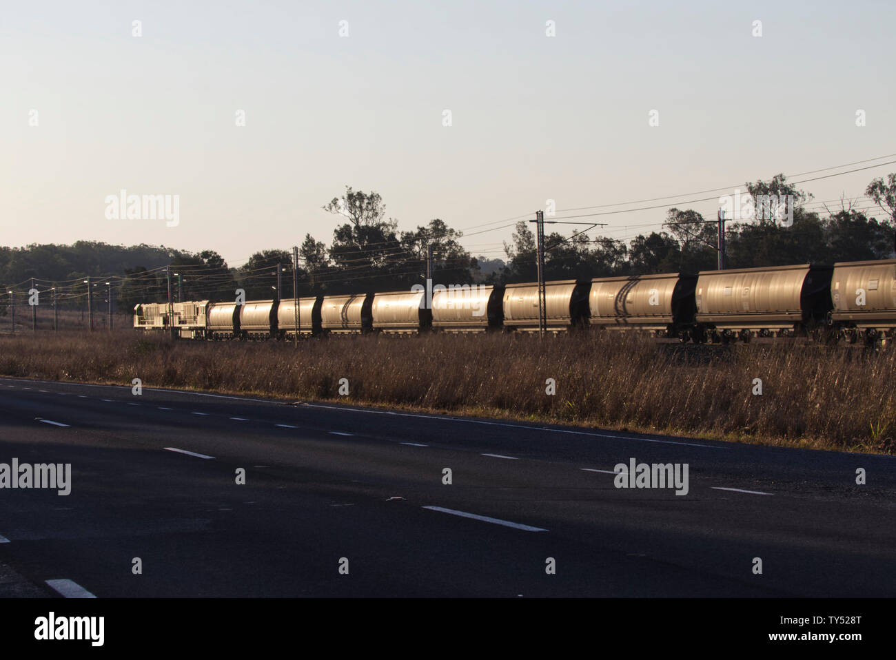 Fully loaded over 1 km long coal train heading for Gladstone Queensland