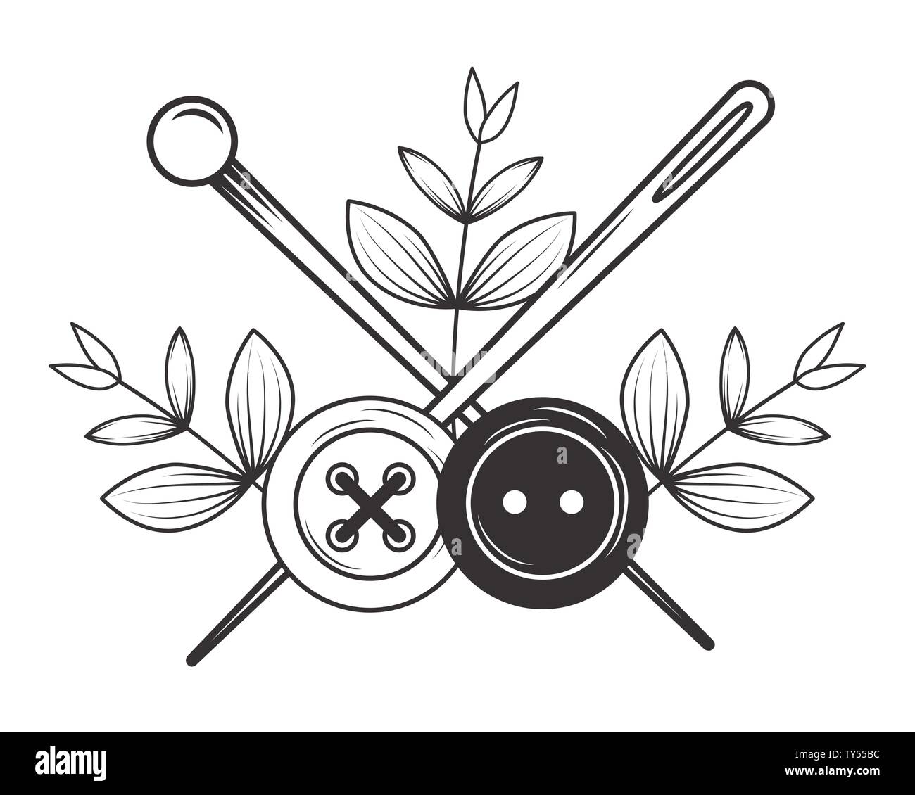 Button and needle design, Tailor shop fashion textile workshop sewing ...