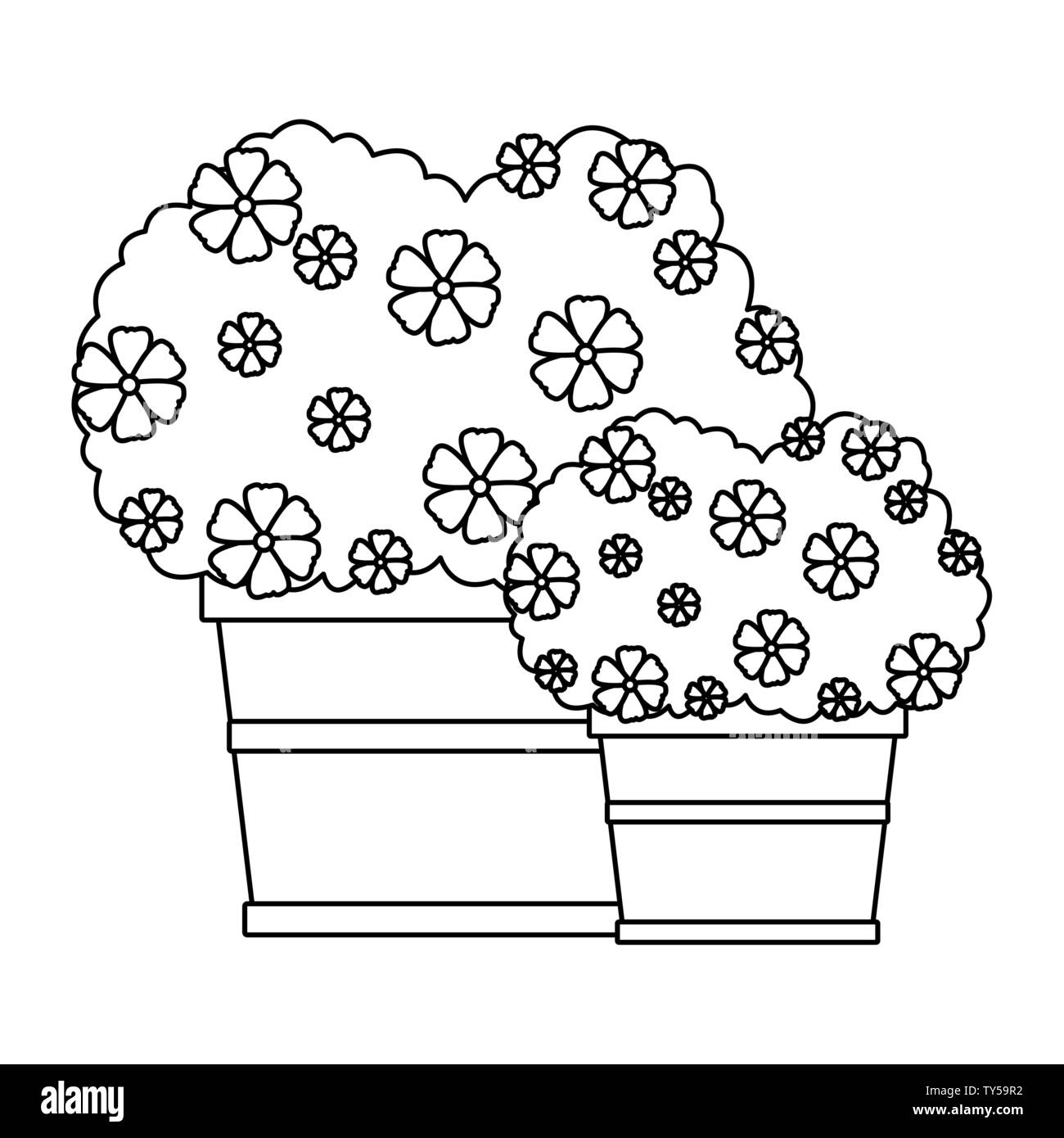 plant pot with flowers icon cartoon in black and white Stock Vector