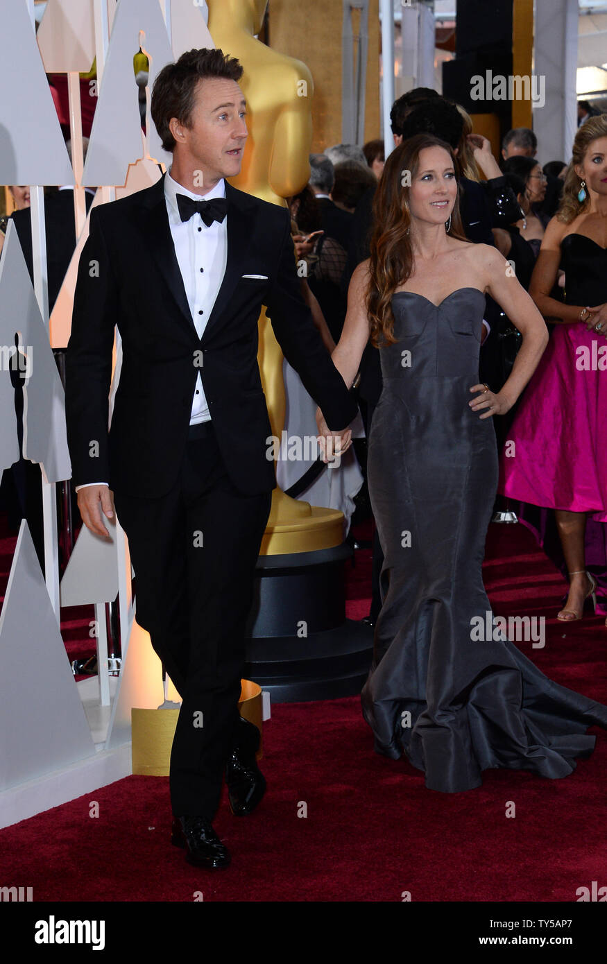 Edward Norton and Shauna Robertson arrive at the 87th Academy Awards at