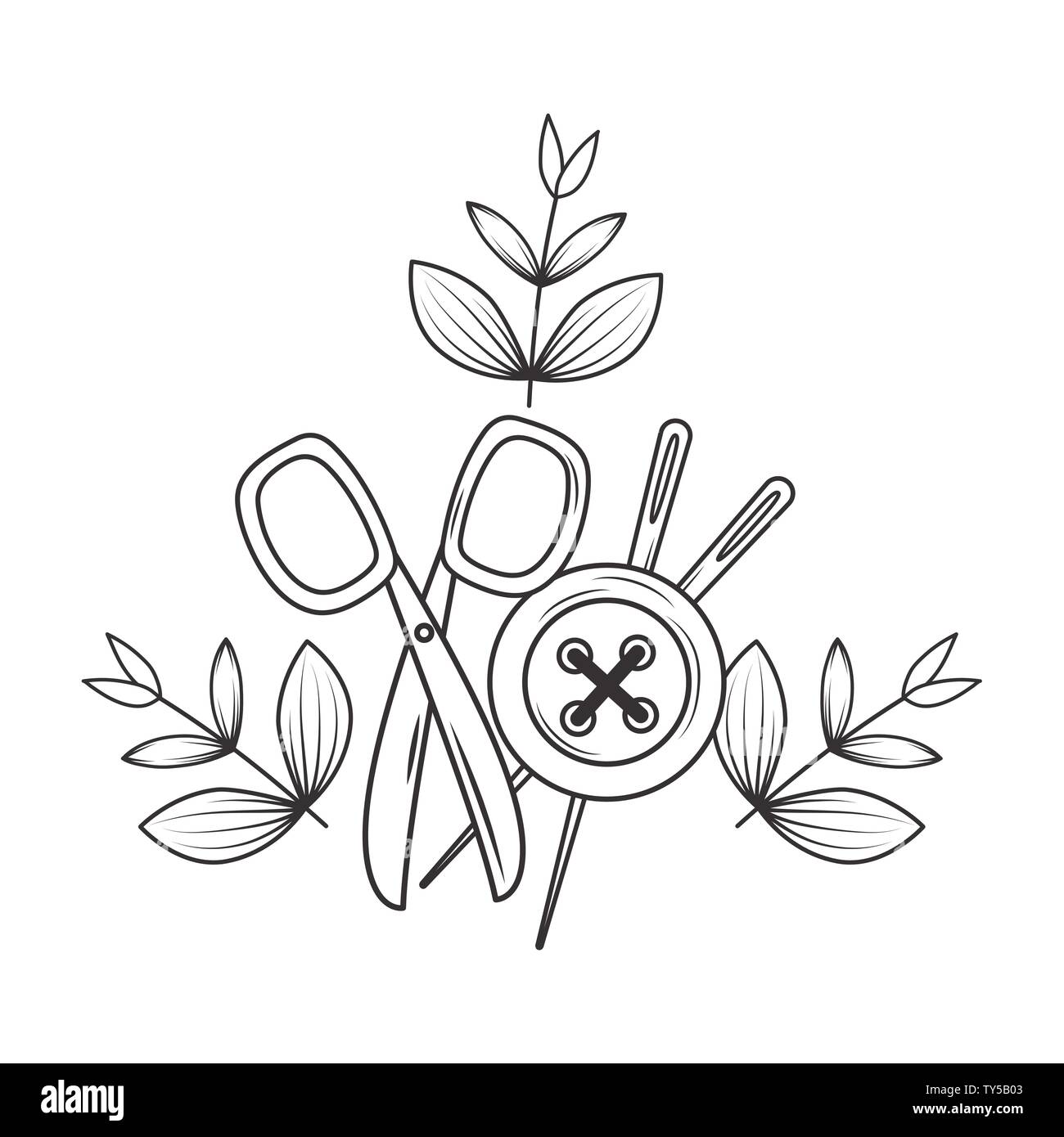 Button scissor and needle design, Tailor shop fashion textile workshop ...