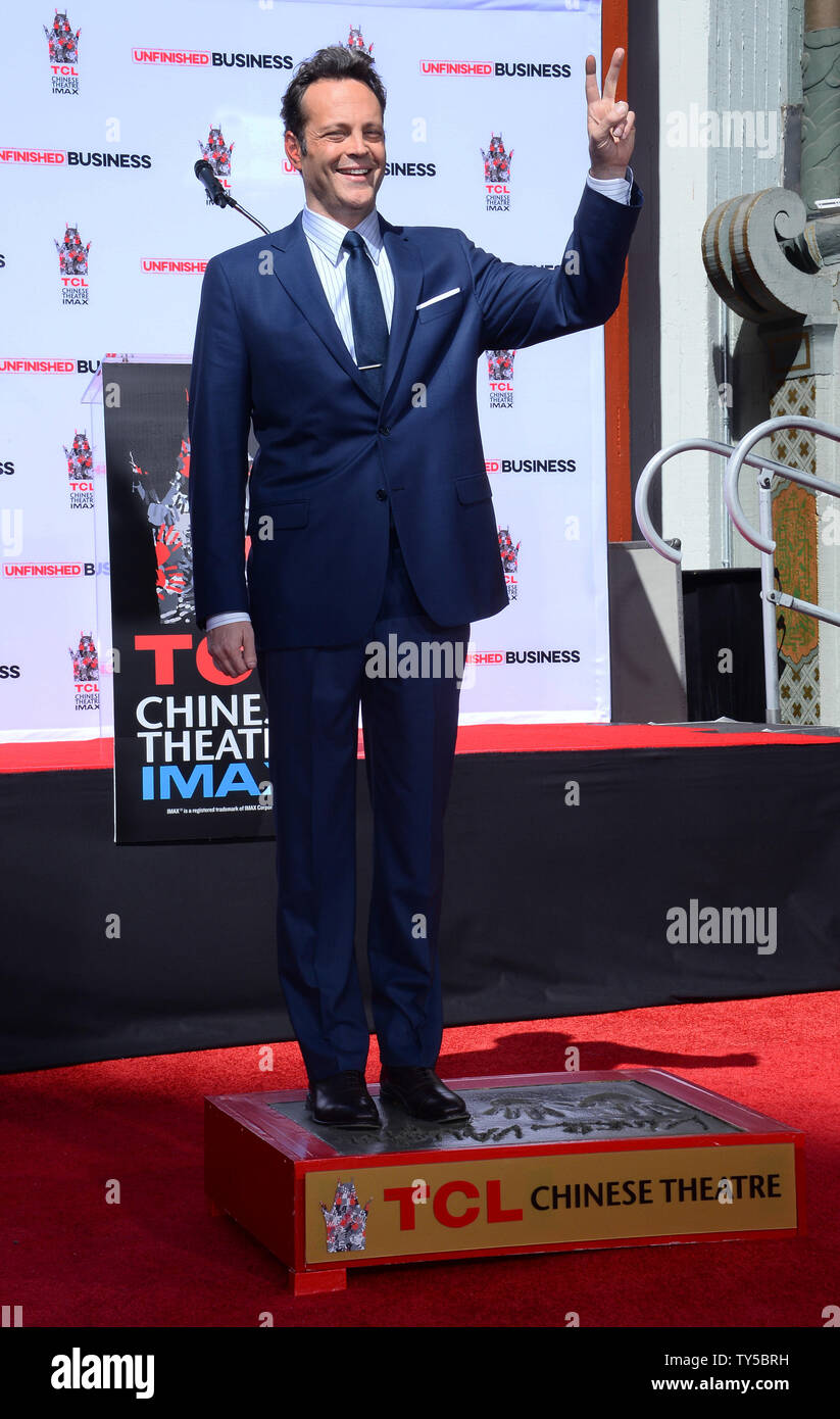 Actor Vince Vaughn Participates In A Hand Footprint Ceremony With His Wife Kyla Weber And Their Son Vernon Lindsay Vaughn And Daughter Lochlyn Vaughn Immortalizing Him In The Forecourt Of Tcl