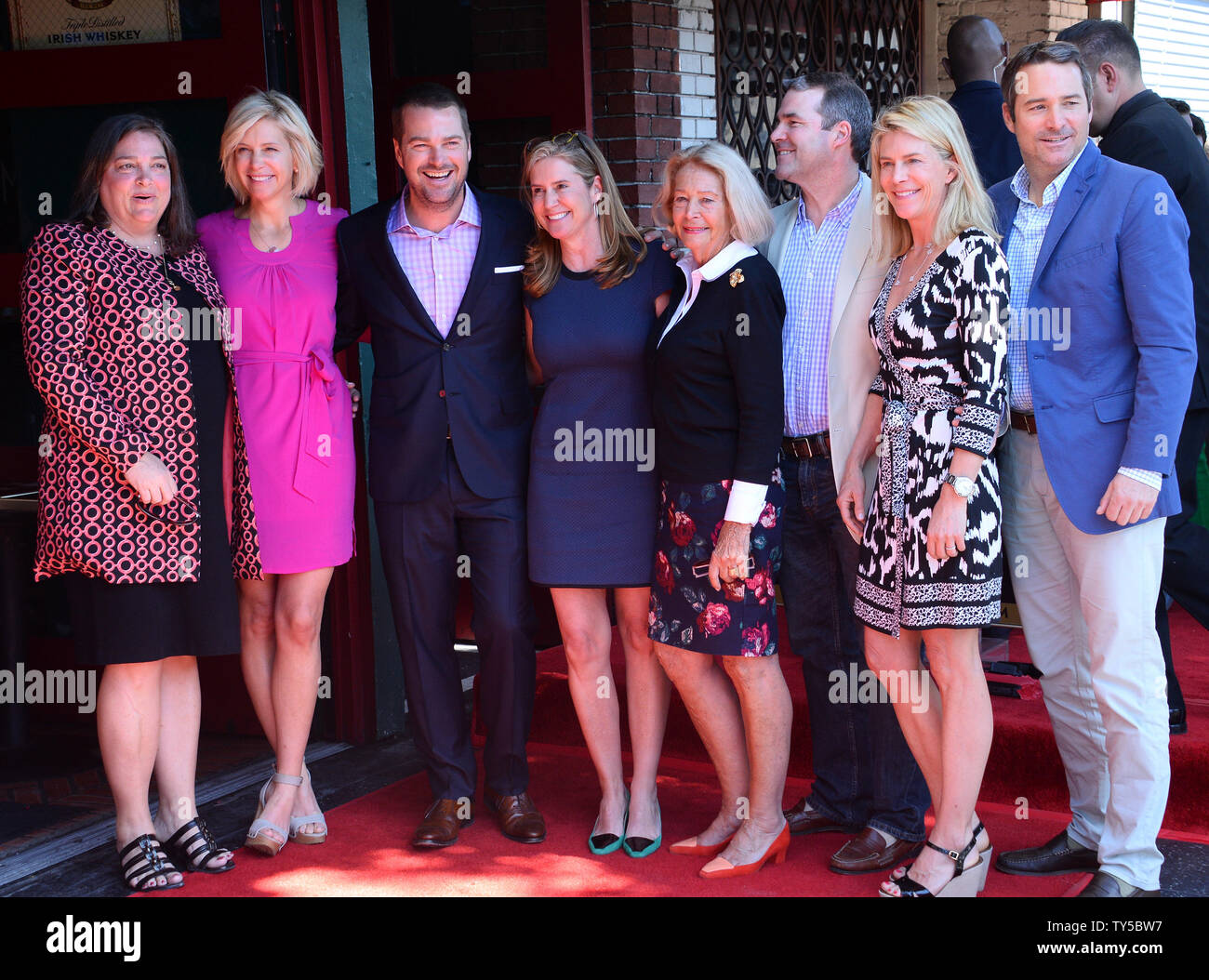 Actor Chris O'Donnell (3rd-L) gathers with his siblings and their mother Julie Ann Rohs Von Brecht (4th-L) during an unveiling ceremony honoring him with the 2,544th star on the Hollywood Walk of Fame in Los Angeles on March 5, 2015.  Photo by Jim Ruymen/UPI Stock Photo