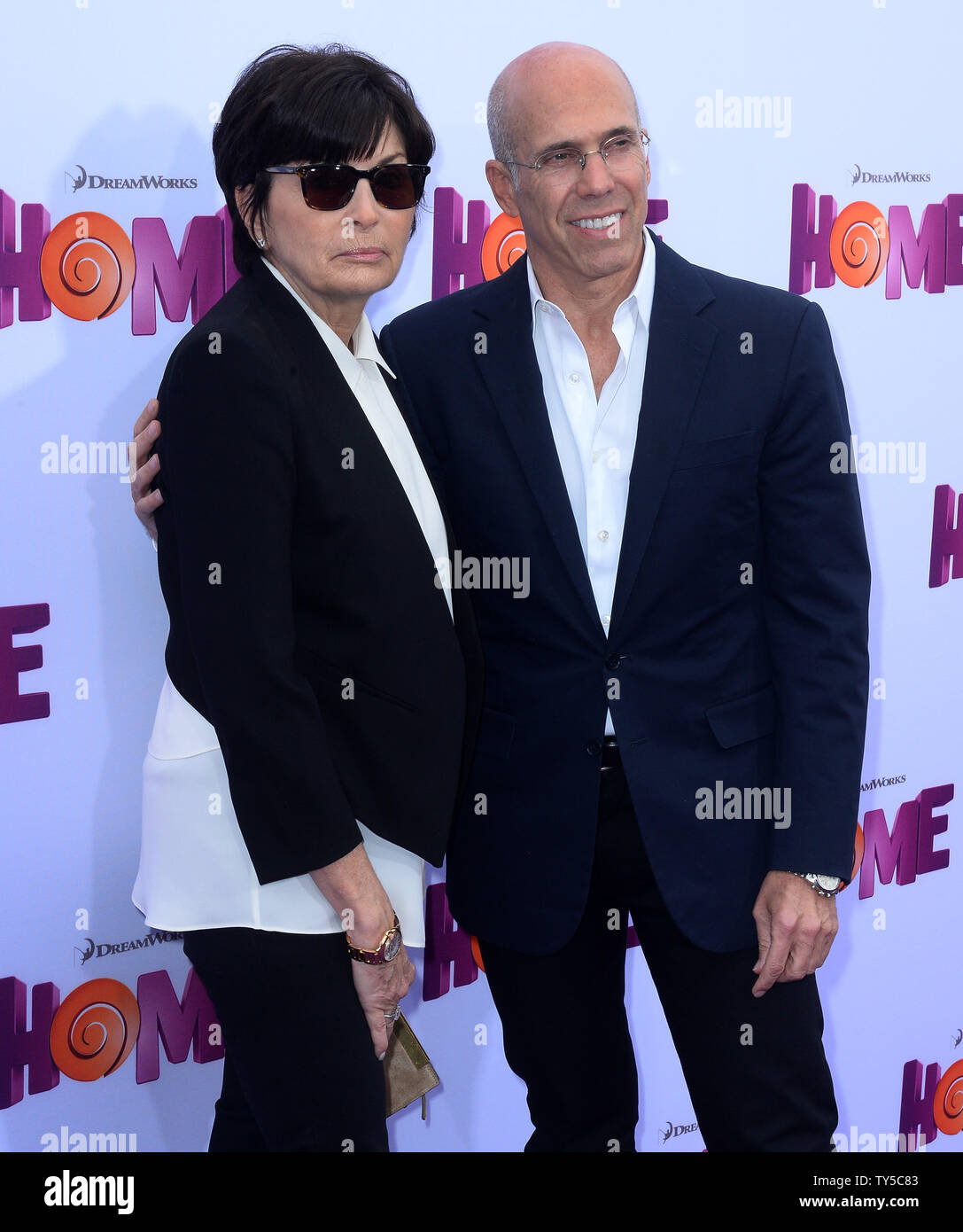 Producer Jeffrey Katzenberg and his wife Marilyn attend the premiere of the animated sci-fi comedy 'Home' at the Regency Village Theatre in the Westwood section of Los Angeles on March 22, 2015. Storyline: Oh (Jim Parsons), an alien on the run from his own people, lands on Earth and makes friends with the adventurous Tip (Rihanna), who is on a quest of her own.  Photo by Jim Ruymen/UPI Stock Photo