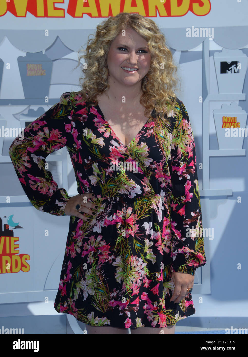 Actress Jillian Bell arrives for the MTV Movie Awards at Nokia Theatre