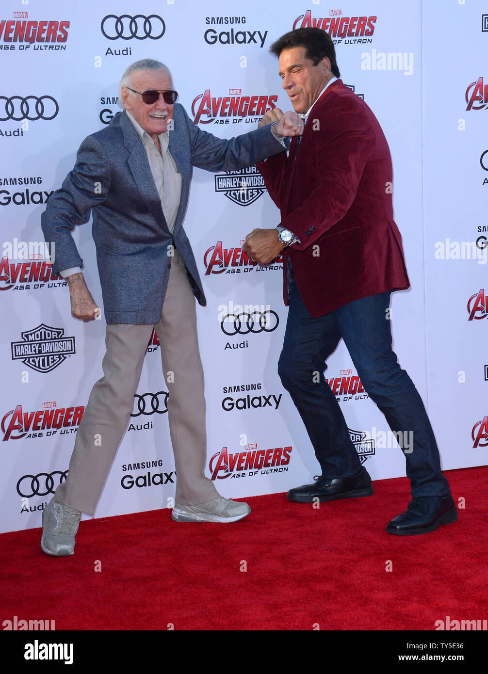 Stan Lee, left, and Lou Ferrigno arrive for the premiere of the motion ...