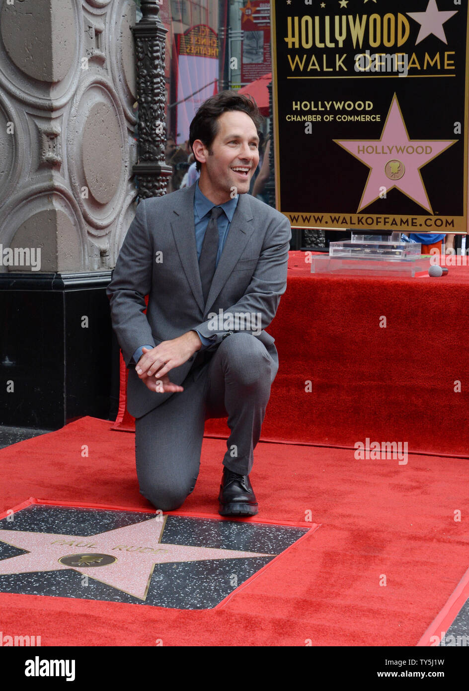 Actor Paul Rudd poses during an unveiling ceremony honoring him with ...