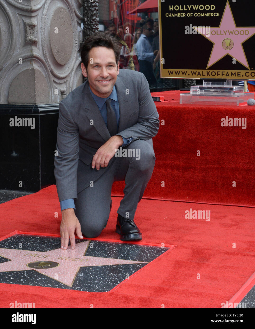 Actor Paul Rudd poses during an unveiling ceremony honoring him with ...