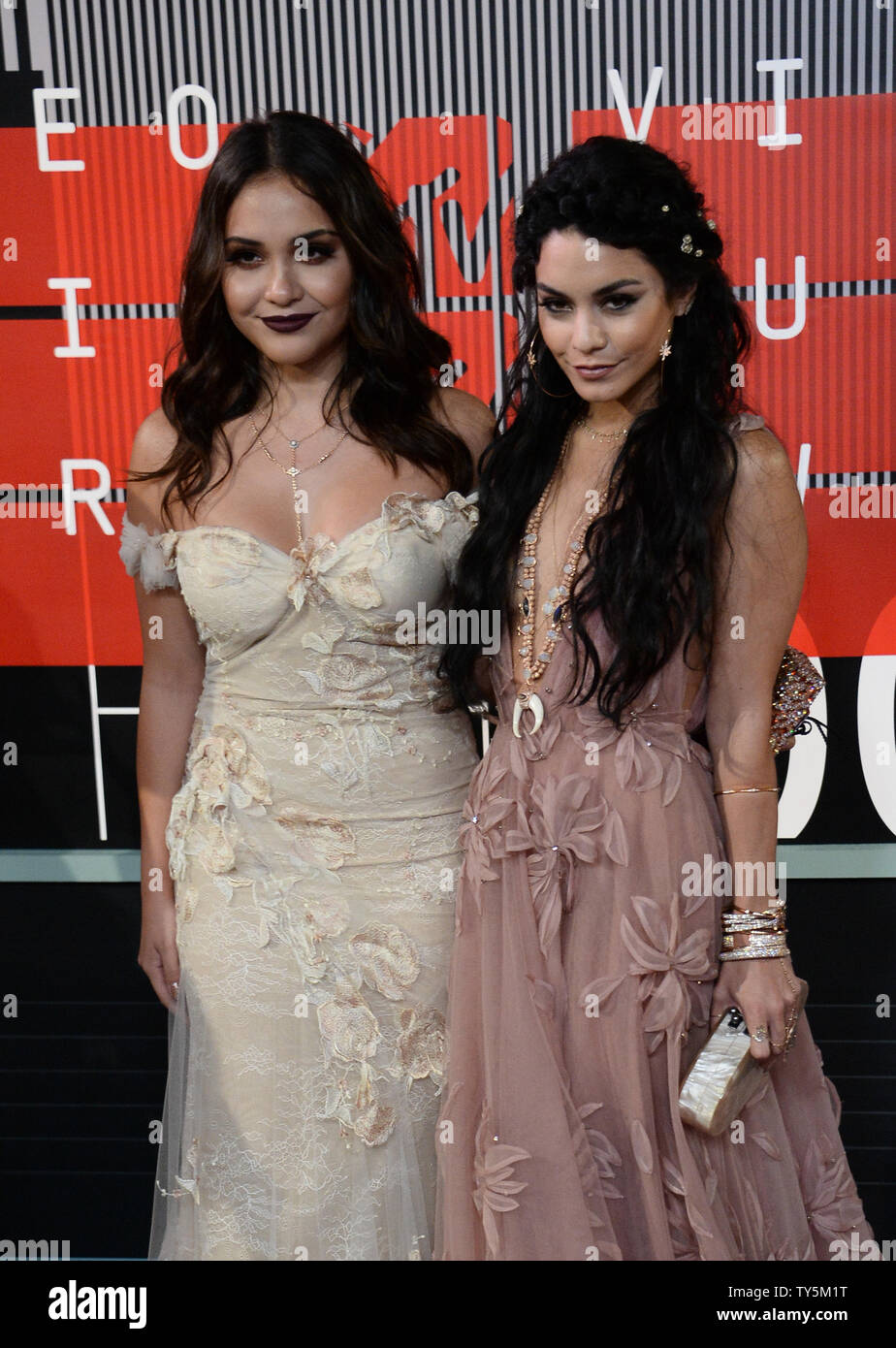 Actress/singer Vanessa Hudgens (R) and singer Stella Hudgens arrive on the red carpet for the 32nd annual MTV Video Music Awards at Microsoft Theater in Los Angeles on August 30, 2015. Photo by Jim Ruymen/UPI Stock Photo