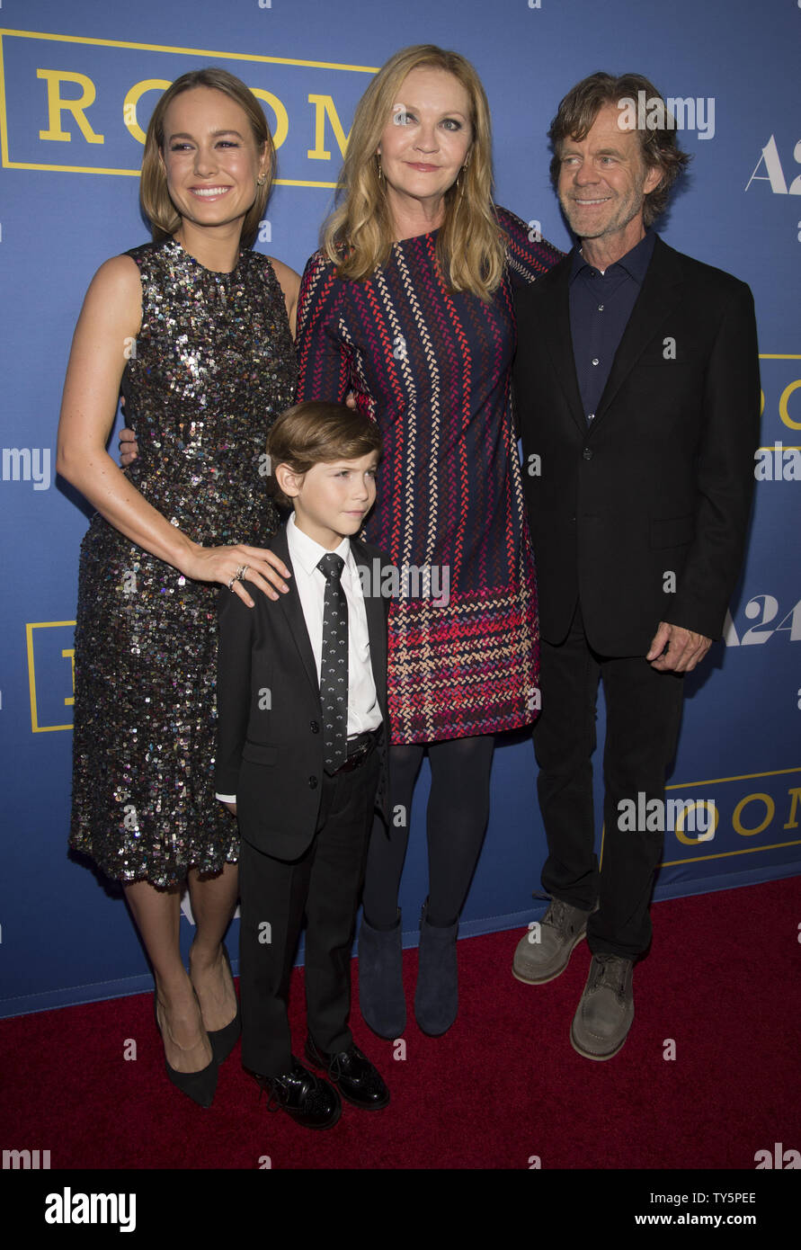 Cast members Brie Larson (L-R), Jacob Tremblay, Joan Allen and William H. Macy attend the premiere of the film 'Room' held at the Pacific Design Center in West Hollywood, California on October 13, 2015.      Photo by Phil McCarten/UPI Stock Photo