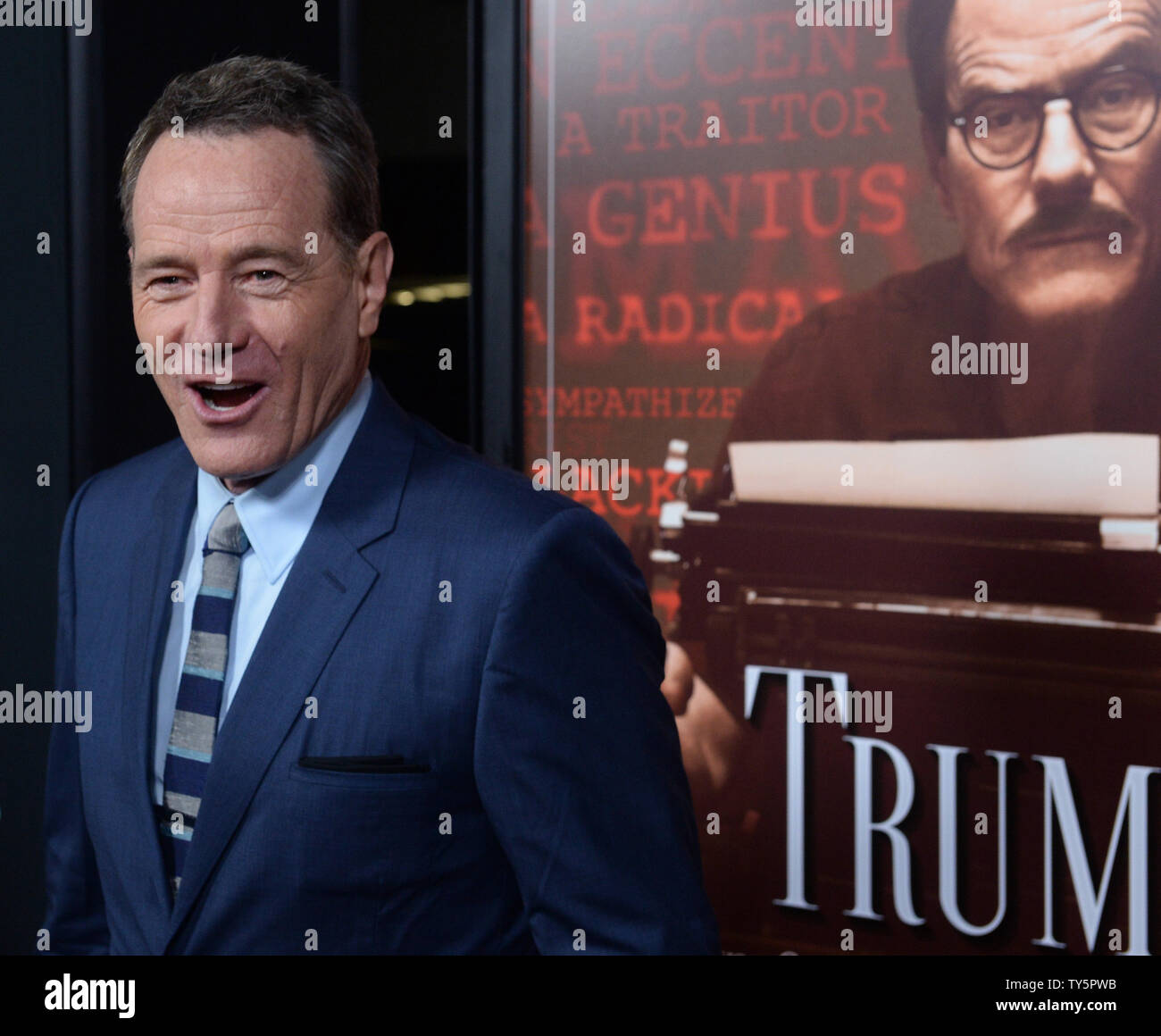 Cast member Bryan Cranston attends the premiere of the motion picture biographical drama 'Trumbo' at the Academy of Motion Picture Arts & Sciences in Beverly Hills, California on October 27, 2015. Storyline: In 1947, Dalton Trumbo was Hollywood's top screenwriter until he and other artists were jailed and blacklisted for their political beliefs. The film recounts how Dalton used words and wit to win two Academy Awards and expose the absurdity and injustice under the blacklist, which entangled everyone from gossip columnist Hedda Hopper to John Wayne, Kirk Douglas and Otto Preminger.  Photo by Stock Photo
