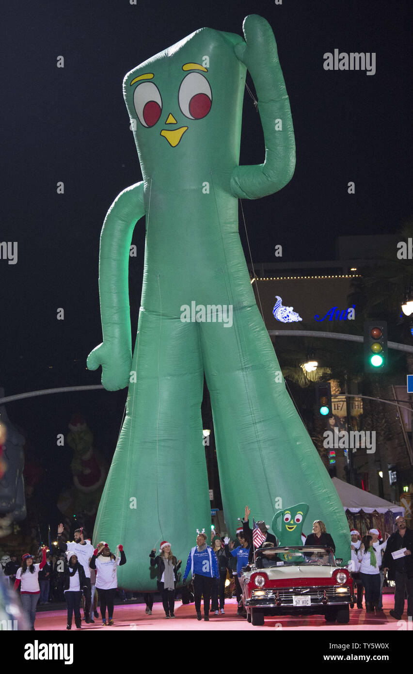 A giant figure of 'Gumby' is seen in the 84th Annual Hollywood Christmas Parade held in the Hollywood area of Los Angeles on November 29, 2015.      Photo by Phil McCarten/UPI Stock Photo