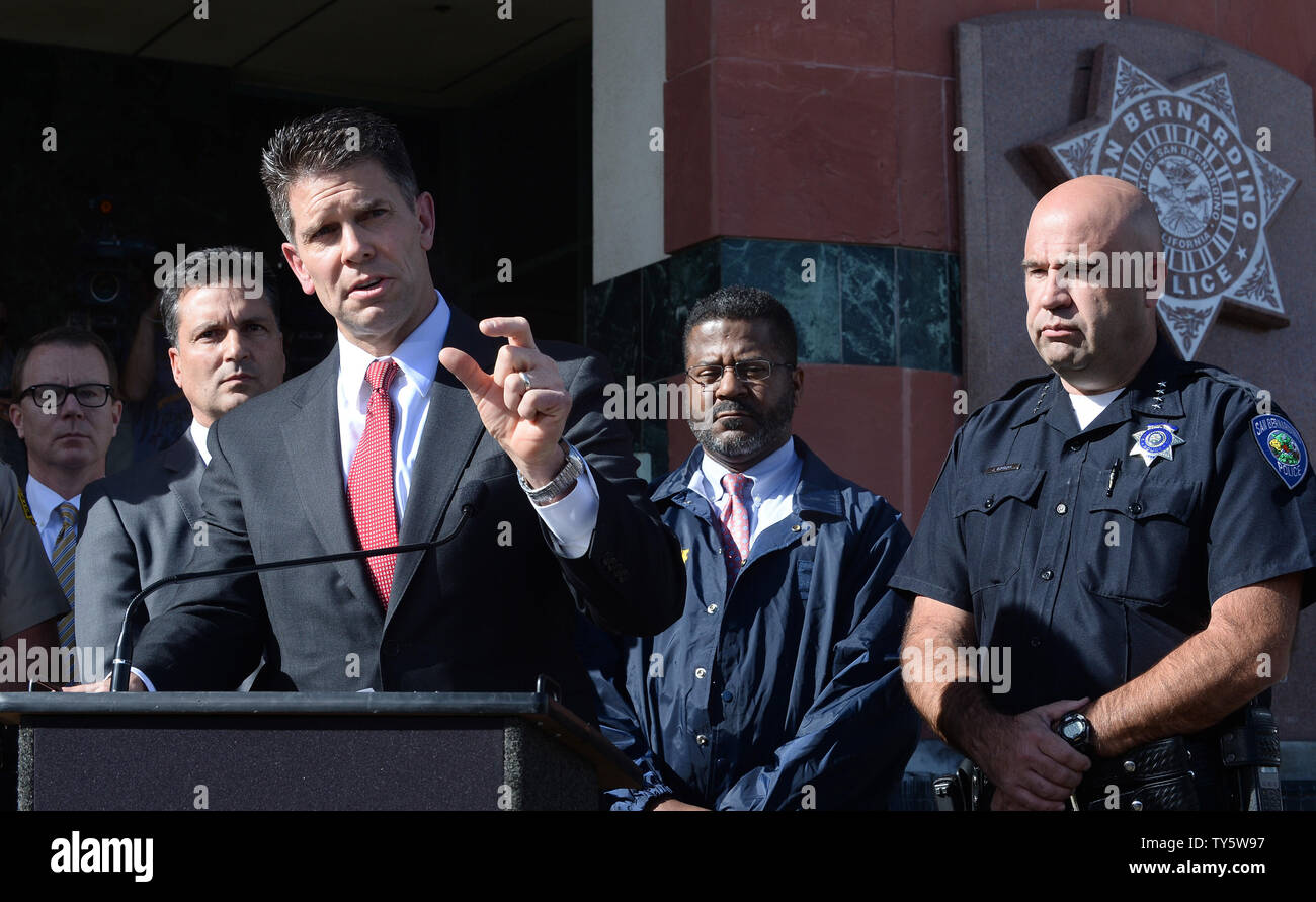 David Bowdich, FBI Assistant Director in Charge of the Los Angeles Field  Office, speaks to the media about the terrorist attack at the Inland  Regional Center on December 7, 2015 in San