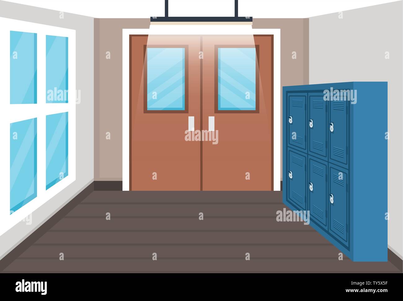 education elementary with lockers and windows with doors Stock Vector