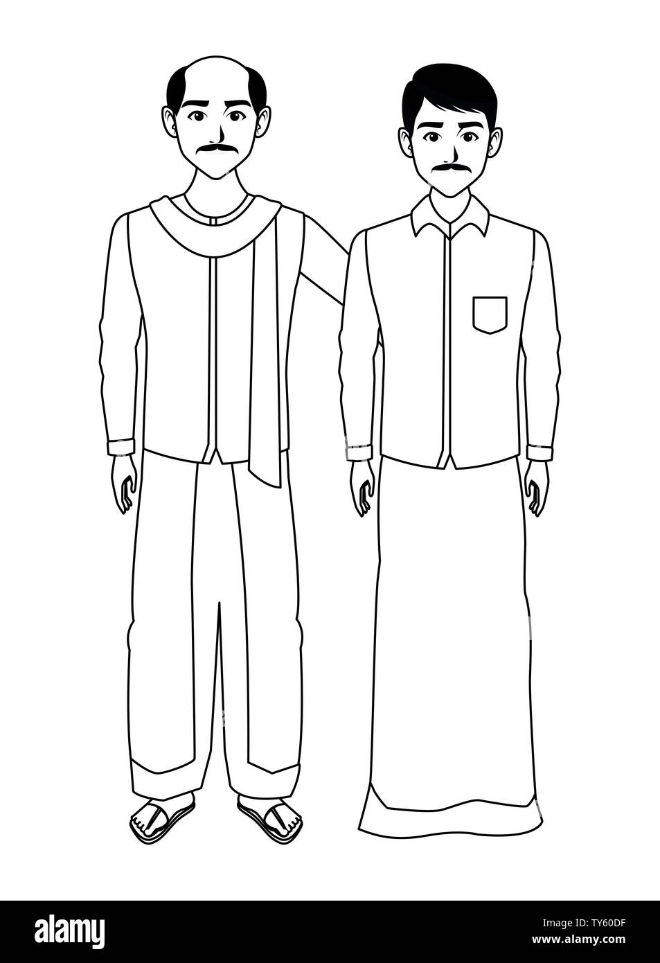 indian men avatar cartoon character in black and white Stock Vector ...